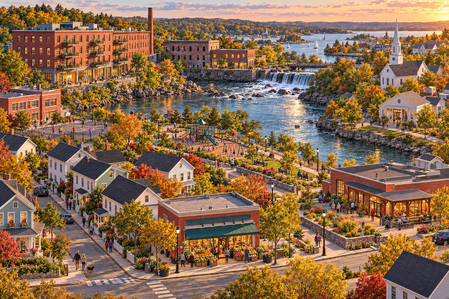 Painted neighborhood scene with numbered places to explore
